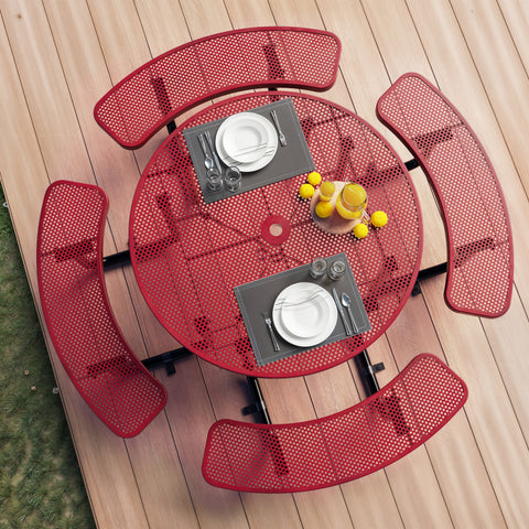 Metal Picnic Table - Round Punched Metal - 46 in - Red - ADA Compliant
