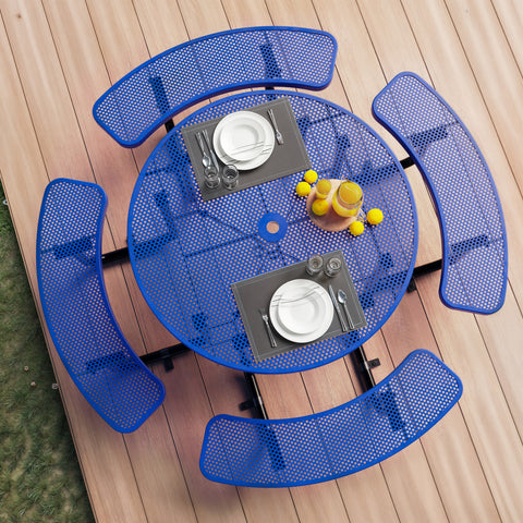 Metal Picnic Table - Round Punched Metal - 46 in - Blue - ADA Compliant