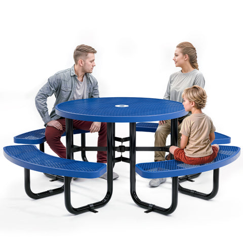 Metal Picnic Table - Round Expanded Metal - 46 in - Blue