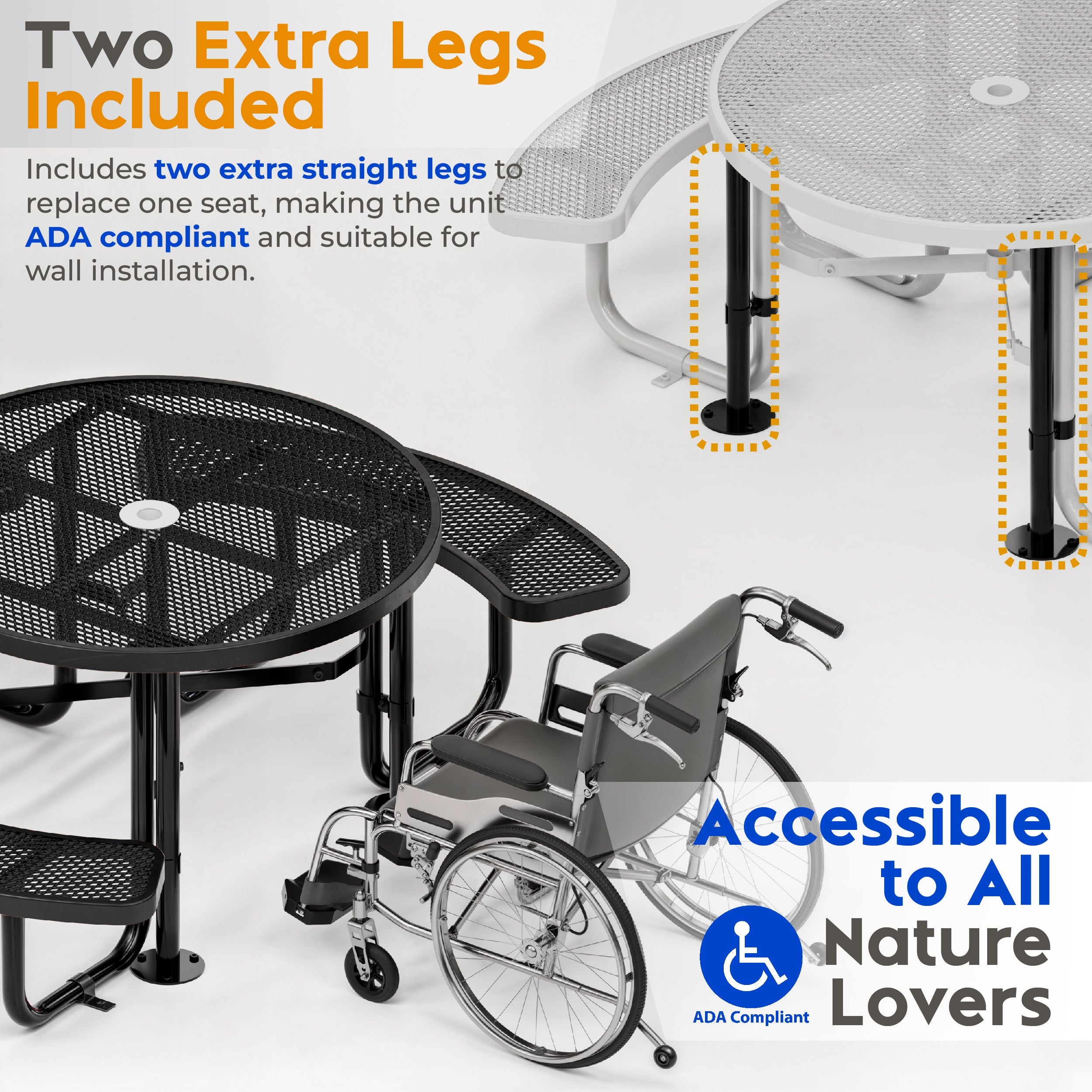 Metal Picnic Table - Round Expanded Metal - 46 in - Black - ADA