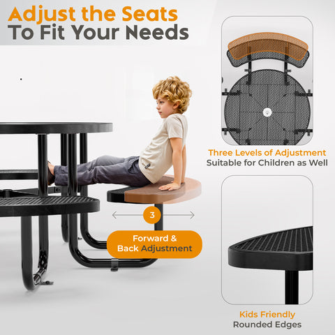 Metal Picnic Table - Round Expanded Metal - 46 in - Black