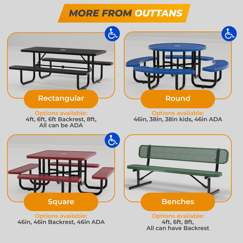 Metal Picnic Table - Rectangle Punched Metal - 8ft - Black