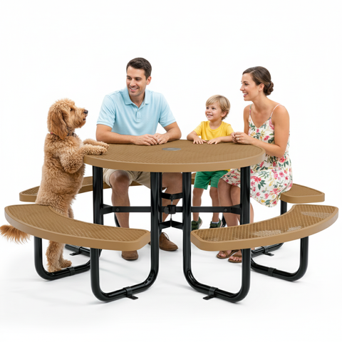 Metal Picnic Table - Round Expanded Metal - 46 in - Brown