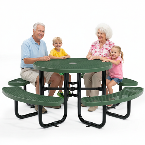 Metal Picnic Table - Round Expanded Metal - 46 in - Green