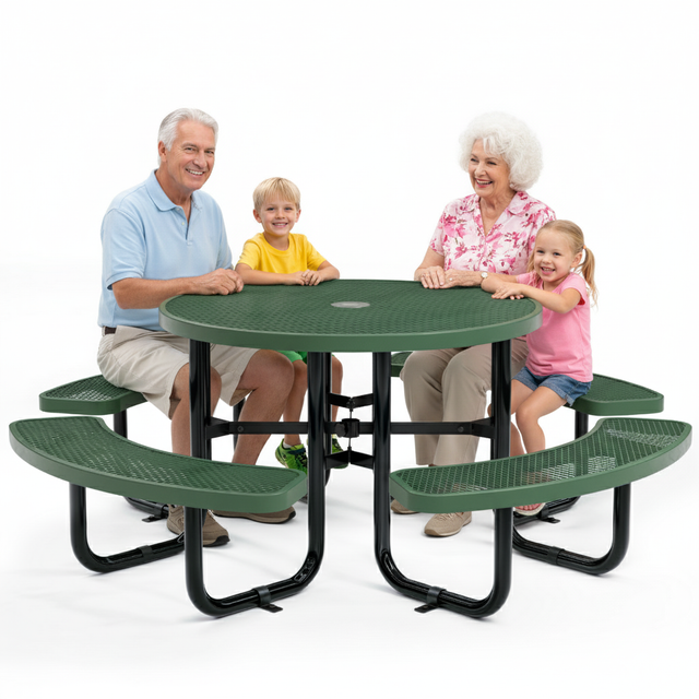 Metal Picnic Table - Round Expanded Metal - 46 in - Green - ADA Compli ...