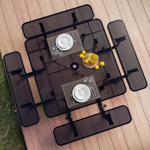 Metal Picnic Table - Square Punched Metal - 46 in - Black - ADA Compliant