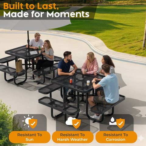 Metal Picnic Table - Square Expanded Metal - 38 in - Black