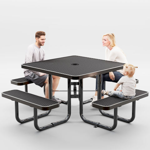 Picnic Table - Square - 46 in Expended Metal - Black