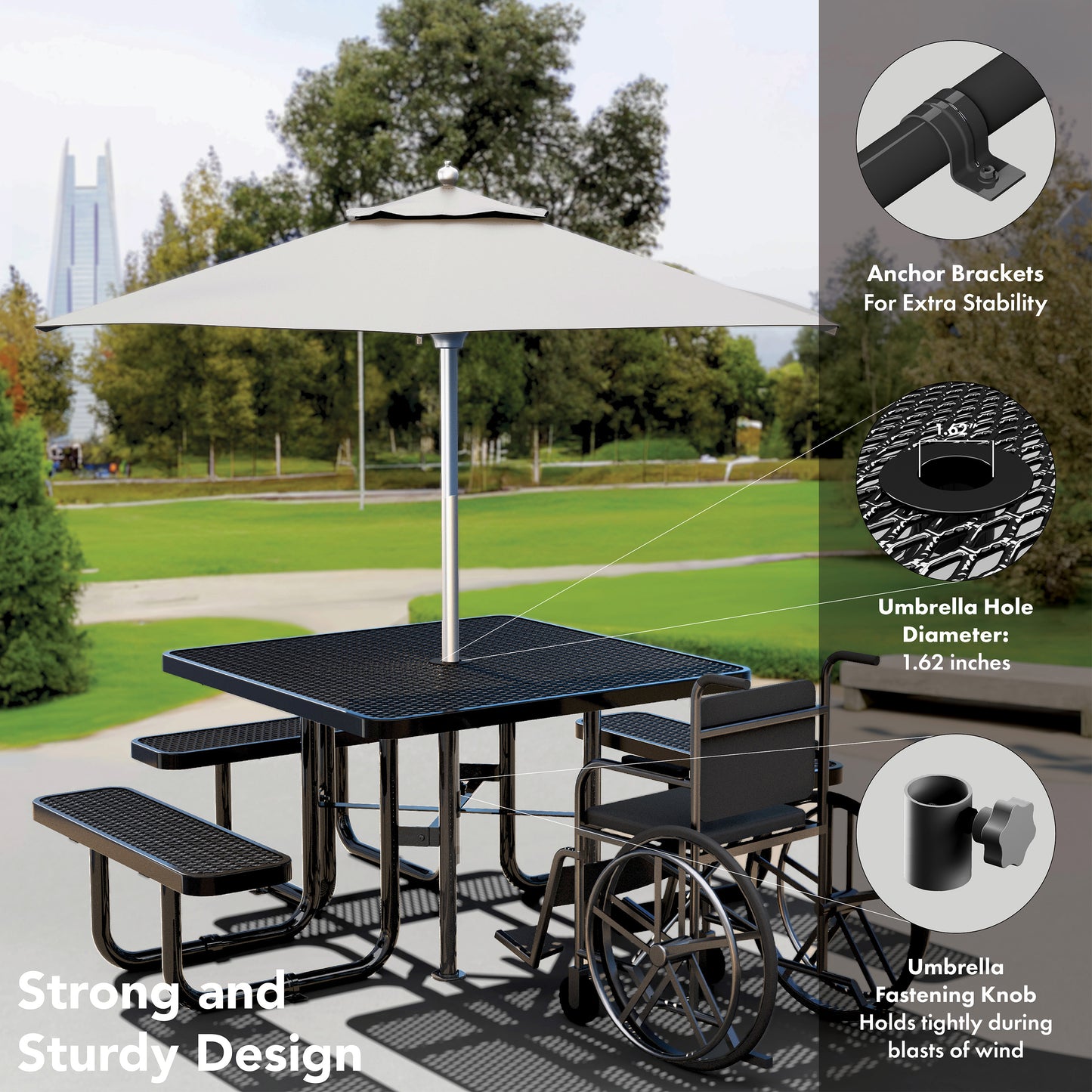 Picnic Table - Square - 46 in - Black