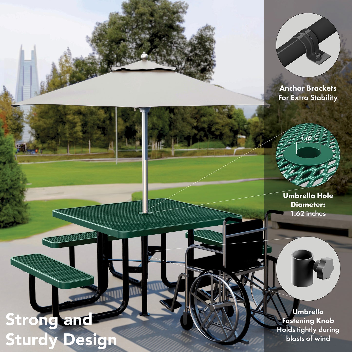 Picnic Table - Square - 46 in - Green