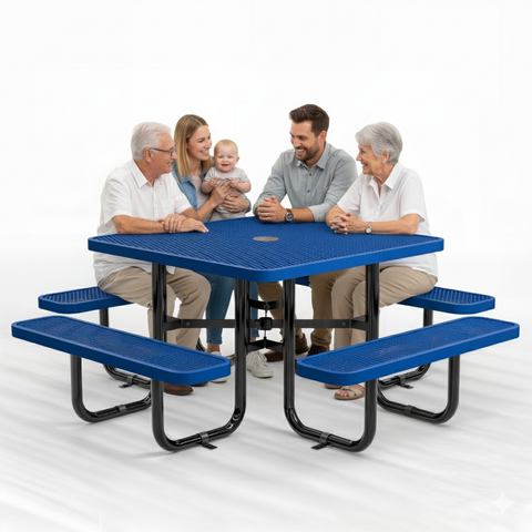 Metal Picnic Table - Square Expanded Metal - 46 in - Blue