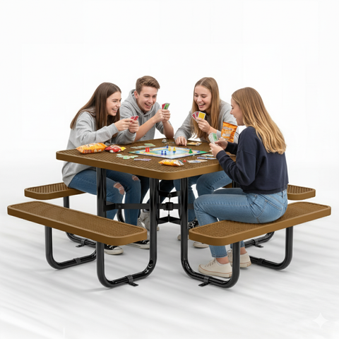 Metal Picnic Table - Square Expanded Metal - 46 in - Brown