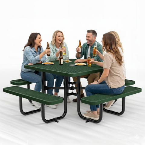 Metal Picnic Table - Square Expanded Metal - 46 in - Green