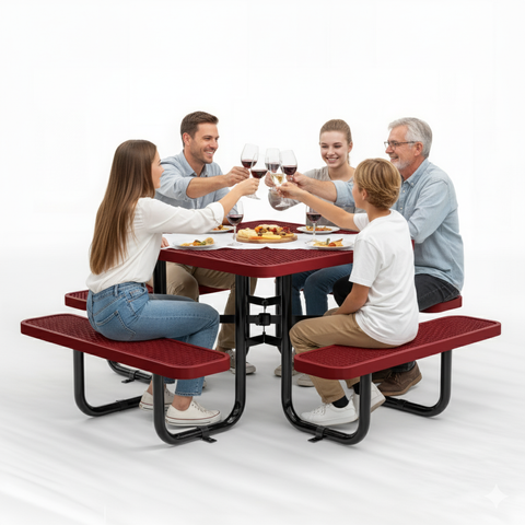Metal Picnic Table - Square Expanded Metal - 46 in - Red