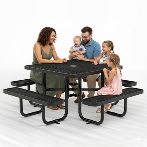 Metal Picnic Table - Square Expanded Metal - 46 in - Black
