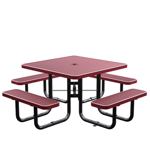 Picnic Table - Square Expanded Metal - 46 in - Red