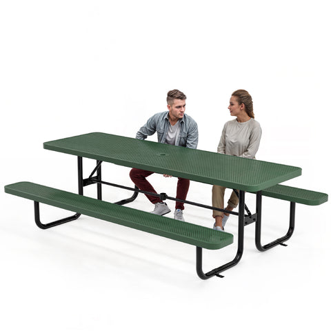 Metal Picnic Table - Rectangle Punched Metal - 8ft - Green