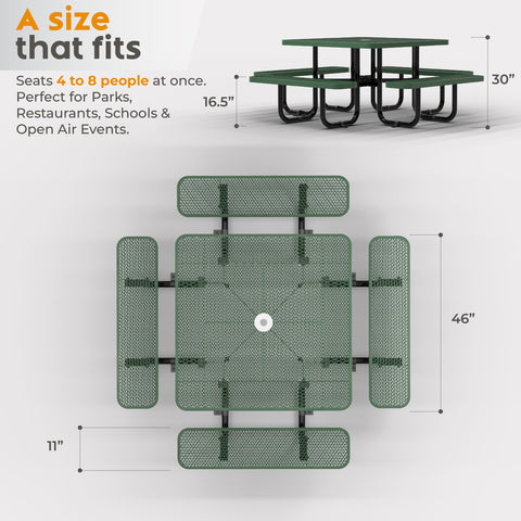 Metal Picnic Table - Square Expanded Metal - 46 in - Green