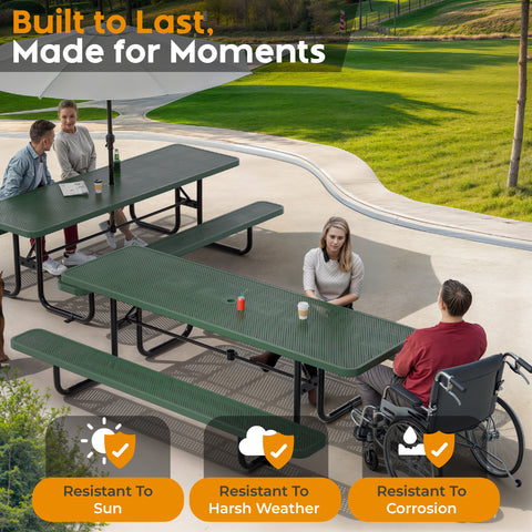 Metal Picnic Table - Rectangle Punched Metal - 8ft - Green
