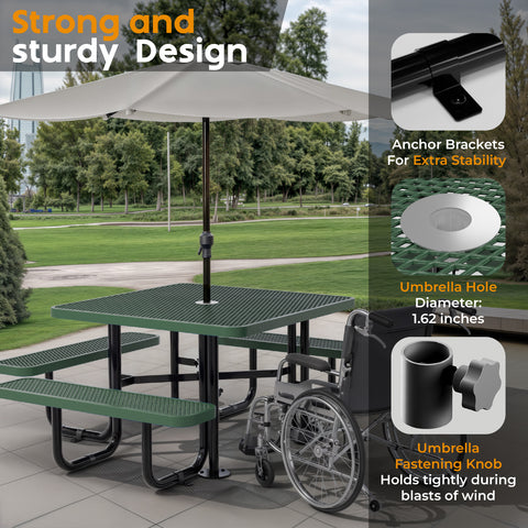 Metal Picnic Table - Square Expanded Metal - 46 in - Green