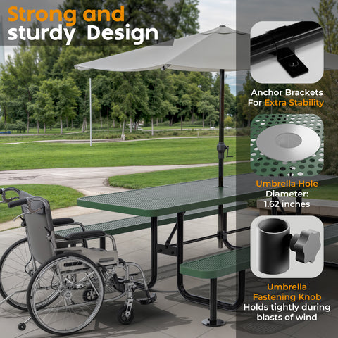 Metal Picnic Table - Rectangle Punched Metal - 8ft - Green
