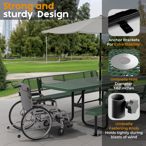 Metal Picnic Table - Rectangle Expanded Metal - 8ft - Green - ADA Compliant