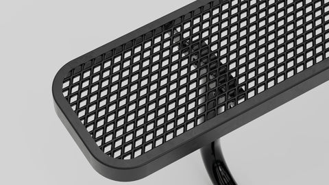 Black metal mesh grill on a gray background