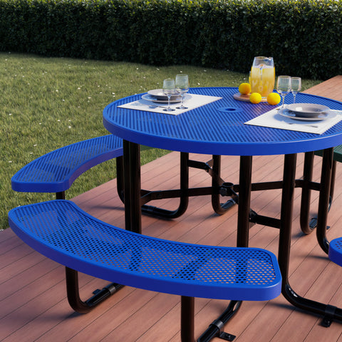 Metal Picnic Table - Round Punched Metal - 46 in - Blue - ADA Compliant