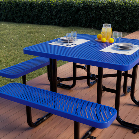 Metal Picnic Table - Square Punched Metal - 46 in - Blue - ADA Compliant