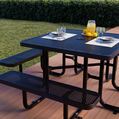 Metal Picnic Table - Square Punched Metal - 46 in - Black - ADA Compliant