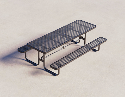 Metal picnic table on a light gray background