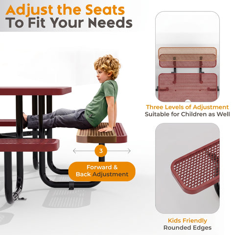 Metal Picnic Table - Square Expanded Metal - 38 in - Red
