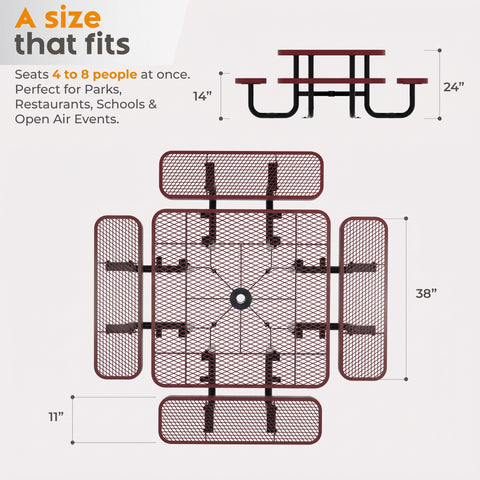 Kids Picnic Table - Square Expanded Metal - 38 in - Red