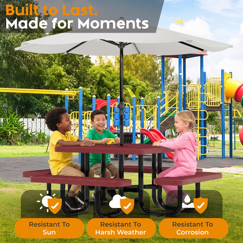 Kids Picnic Table - Square Expanded Metal - 38 in - Red