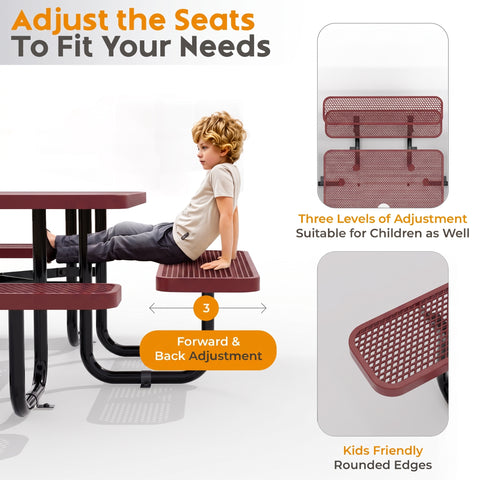 Kids Picnic Table - Square Expanded Metal - 38 in - Red
