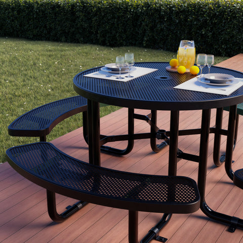 Metal Picnic Table - Round Punched Metal - 46 in - Black - ADA Compliant