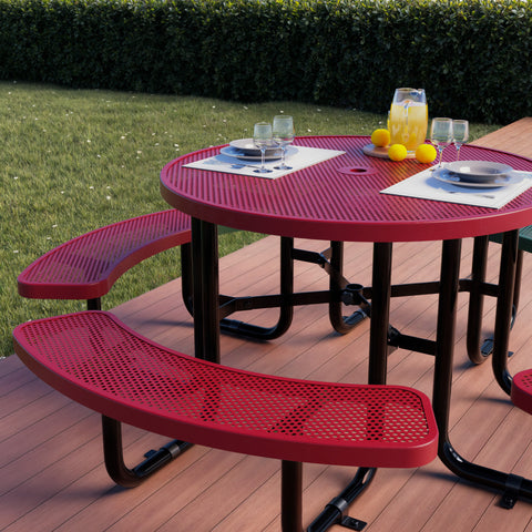 Metal Picnic Table - Round Punched Metal - 46 in - Red - ADA Compliant