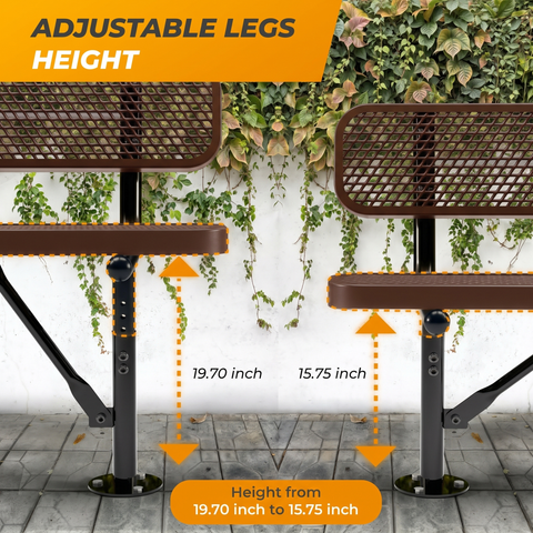 Heavy-Duty Outdoor Bench - Expanded Metal - 4ft - Surface - Brown - With Backrest