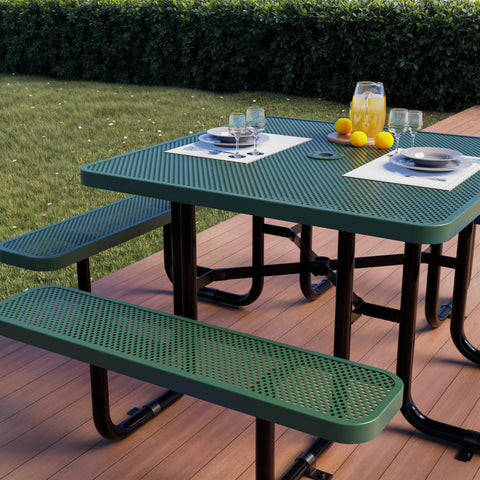 Metal Picnic Table - Square Punched Metal - 46 in - Green - ADA Compliant